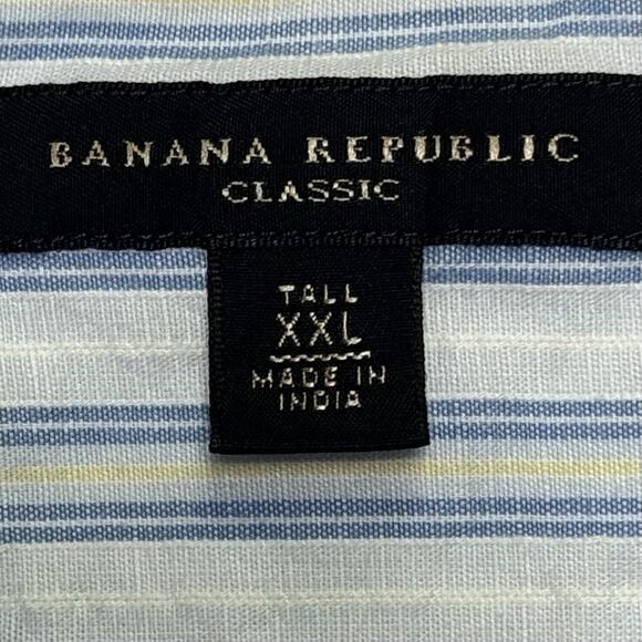 Banana Republic Classic XXL Tall Linen Cotton Shirt Blue White Stripe Long Sleev - Picture 5 of 13